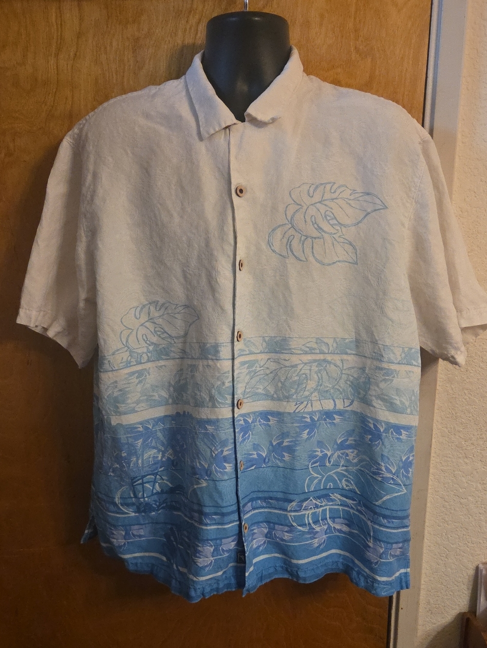 Tommy Bahama Hawaiian Shirt Mens XL Silk Linen/Silk Blue Floral Camp Aloha